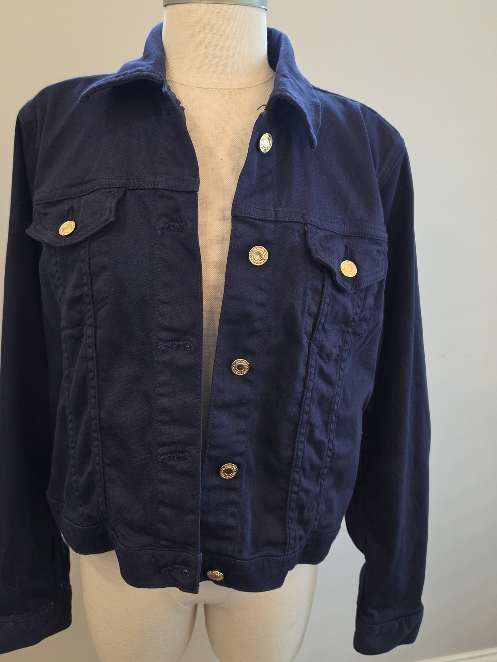 Michael Kors Navy Button-Front Jean Jacket with Gold-Tone Buttons